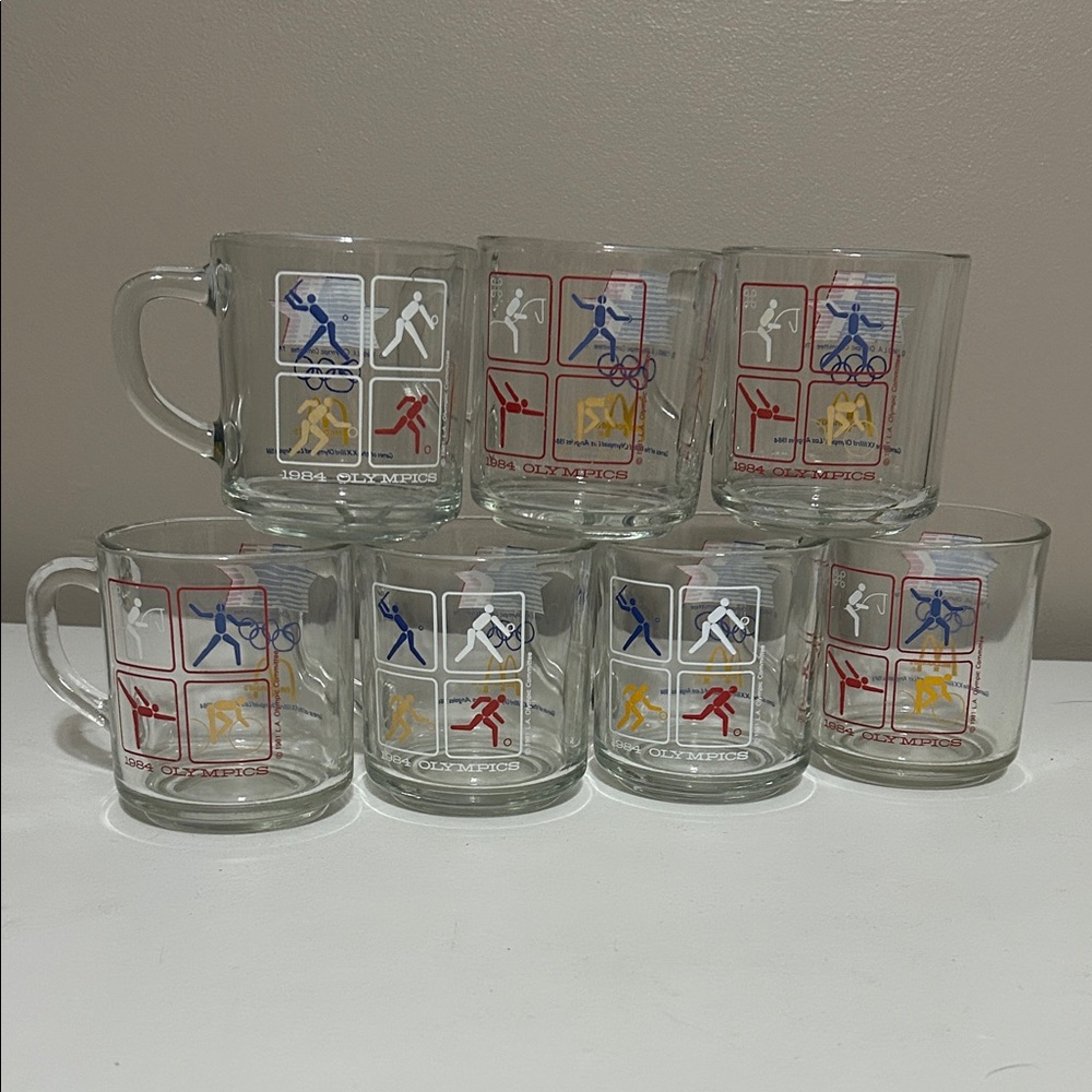 McDonald's 1984 Olympic Glass Mug Collection - Red, Blue, Yellow